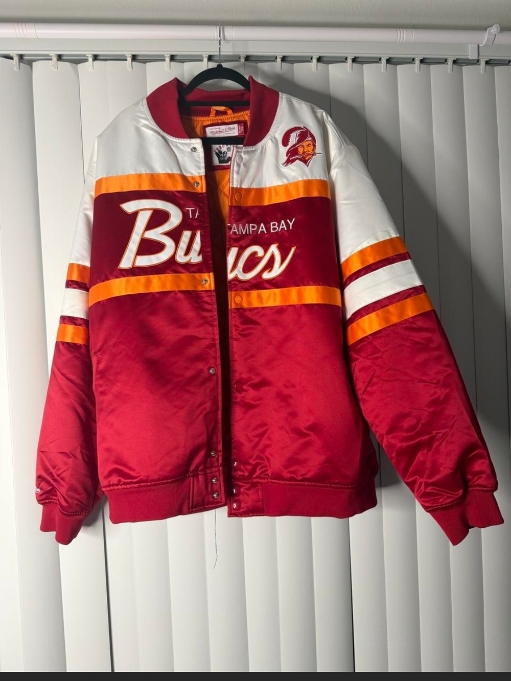 Mitchell & Ness Red, White and Orange Tampa Bay Buccaneers Varsity Bomber Jacket
